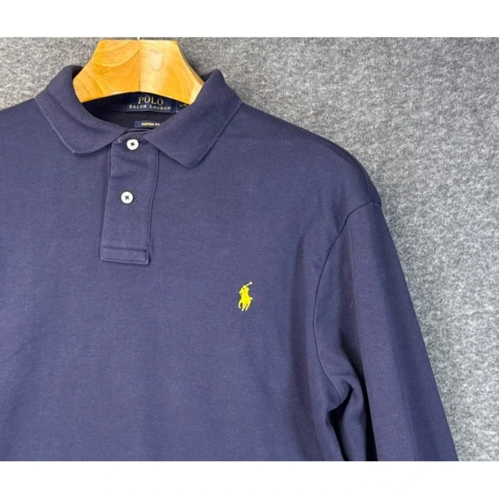 Polo Ralph Lauren Custom Fit Long Sleeve Polo Shirt Purple Mens Size L Preppy‎